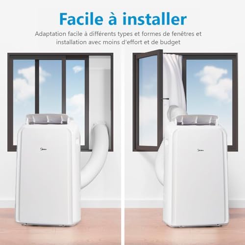 MIDEA Climatiseur Mobile Silencieux 12000 BTU avec Évacuation – Climatisation Portable Prêt à Poser 3500W